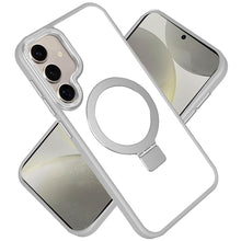 For Samsung S25/S24 Case Metallic Magnetic Circle Ring Stand + Tempered Glass