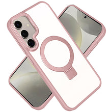 For Samsung S25/S24 Case Metallic Magnetic Circle Ring Stand + Tempered Glass