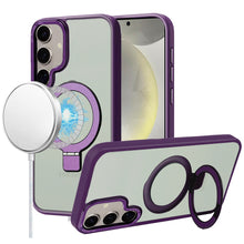 For Samsung S25/S24 Case Metallic Magnetic Circle Ring Stand + Tempered Glass