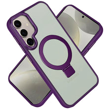 For Samsung S25/S24 Case Metallic Magnetic Circle Ring Stand + Tempered Glass