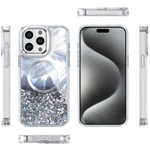 For iPhone 15 Pro Max Case Feathers Glitter Magnetic Circle + 2 Tempered Glass