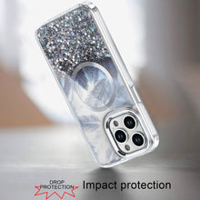 For iPhone 15 Pro Max Case Feathers Glitter Magnetic Circle + 2 Tempered Glass