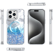 For iPhone 15 Pro Max Case Feathers Glitter Magnetic Circle + 2 Tempered Glass