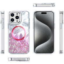 For iPhone 15 Pro Max Case Feathers Glitter Magnetic Circle + 2 Tempered Glass