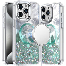 For iPhone 15 Pro Max Case Feathers Glitter Magnetic Circle + 2 Tempered Glass