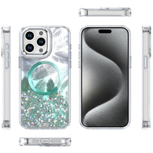 For iPhone 15 Pro Max Case Feathers Glitter Magnetic Circle + 2 Tempered Glass
