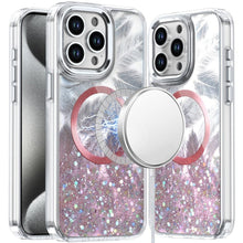 For iPhone 15 Pro Max Case Feathers Glitter Magnetic Circle + 2 Tempered Glass