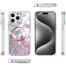 For iPhone 15 Pro Max Case Feathers Glitter Magnetic Circle + 2 Tempered Glass
