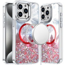 For iPhone 15 Pro Max Case Feathers Glitter Magnetic Circle + 2 Tempered Glass