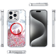 For iPhone 15 Pro Max Case Feathers Glitter Magnetic Circle + 2 Tempered Glass