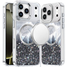 For iPhone 17 Pro Max Case Feathers Glitter Magnetic Circle + Tempered Glass