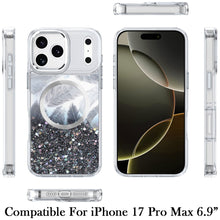 For iPhone 17 Pro Max Case Feathers Glitter Magnetic Circle + Tempered Glass