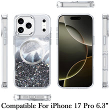 For iPhone 17 PRO Case Epoxy Feathers Glitter Magnetic Circle + Tempered Glass