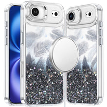 For iPhone Air Case Epoxy Feathers and Glitter Magnetic Circle + Tempered Glass