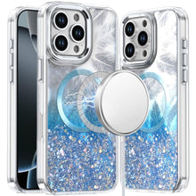 For iPhone 16 PRO MAX Case Feathers Glitter Magnetic Circle + 2 Tempered Glass