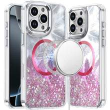 For iPhone 16 PRO MAX Case Feathers Glitter Magnetic Circle + 2 Tempered Glass