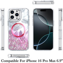 For iPhone 16 PRO MAX Case Feathers Glitter Magnetic Circle + 2 Tempered Glass