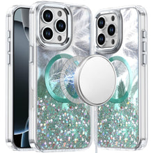 For iPhone 16 PRO MAX Case Feathers Glitter Magnetic Circle + 2 Tempered Glass