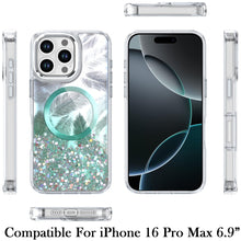 For iPhone 16 PRO MAX Case Feathers Glitter Magnetic Circle + 2 Tempered Glass