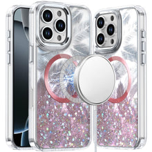For iPhone 16 PRO MAX Case Feathers Glitter Magnetic Circle + 2 Tempered Glass