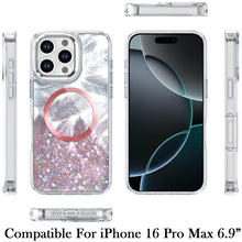 For iPhone 16 PRO MAX Case Feathers Glitter Magnetic Circle + 2 Tempered Glass