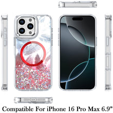 For iPhone 16 PRO MAX Case Feathers Glitter Magnetic Circle + 2 Tempered Glass