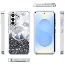 For Samsung S25+/S24+ Case Feathers Glitter w/ Magnetic Circle + Tempered Glass