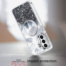 For Samsung S25+/S24+ Case Feathers Glitter w/ Magnetic Circle + Tempered Glass