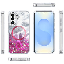 For Samsung S25+/S24+ Case Feathers Glitter w/ Magnetic Circle + Tempered Glass