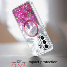 For Samsung S25+/S24+ Case Feathers Glitter w/ Magnetic Circle + Tempered Glass