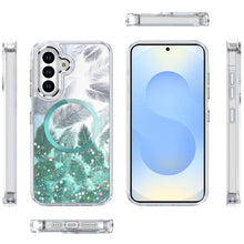 For Samsung S25+/S24+ Case Feathers Glitter w/ Magnetic Circle + Tempered Glass
