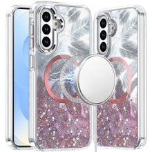 For Samsung S25+/S24+ Case Feathers Glitter w/ Magnetic Circle + Tempered Glass