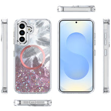 For Samsung S25+/S24+ Case Feathers Glitter w/ Magnetic Circle + Tempered Glass