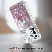 For Samsung S25+/S24+ Case Feathers Glitter w/ Magnetic Circle + Tempered Glass