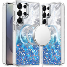 For Samsung S25 Ultra Case Feathers Glitter Magnetic Circle + Tempered Glass