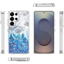 For Samsung S25 Ultra Case Feathers Glitter Magnetic Circle + Tempered Glass