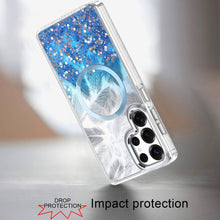 For Samsung S25 Ultra Case Feathers Glitter Magnetic Circle + Tempered Glass