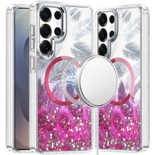 For Samsung S25 Ultra Case Feathers Glitter Magnetic Circle + Tempered Glass