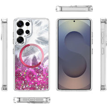 For Samsung S25 Ultra Case Feathers Glitter Magnetic Circle + Tempered Glass