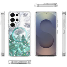 For Samsung S25 Ultra Case Feathers Glitter Magnetic Circle + Tempered Glass