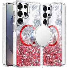 For Samsung S25 Ultra Case Feathers Glitter Magnetic Circle + Tempered Glass