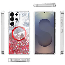 For Samsung S25 Ultra Case Feathers Glitter Magnetic Circle + Tempered Glass