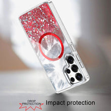 For Samsung S25 Ultra Case Feathers Glitter Magnetic Circle + Tempered Glass