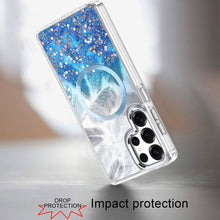 For Samsung S26 Ultra Case Feathers Glitter Magnetic Circle + Tempered Glass