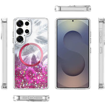 For Samsung S26 Ultra Case Feathers Glitter Magnetic Circle + Tempered Glass