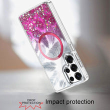 For Samsung S26 Ultra Case Feathers Glitter Magnetic Circle + Tempered Glass
