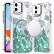 For iPhone 11 6.1 in. Case Feathers Glitter Magnetic Circle + Tempered Glass
