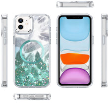 For iPhone 11 6.1 in. Case Feathers Glitter Magnetic Circle + Tempered Glass
