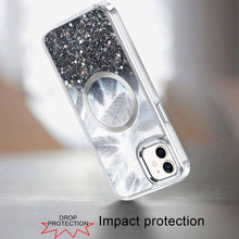 For iPhone 12, 12 Pro Case Feathers Glitter Magnetic Circle + Tempered Glass