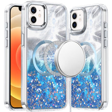 For iPhone 12, 12 Pro Case Feathers Glitter Magnetic Circle + Tempered Glass